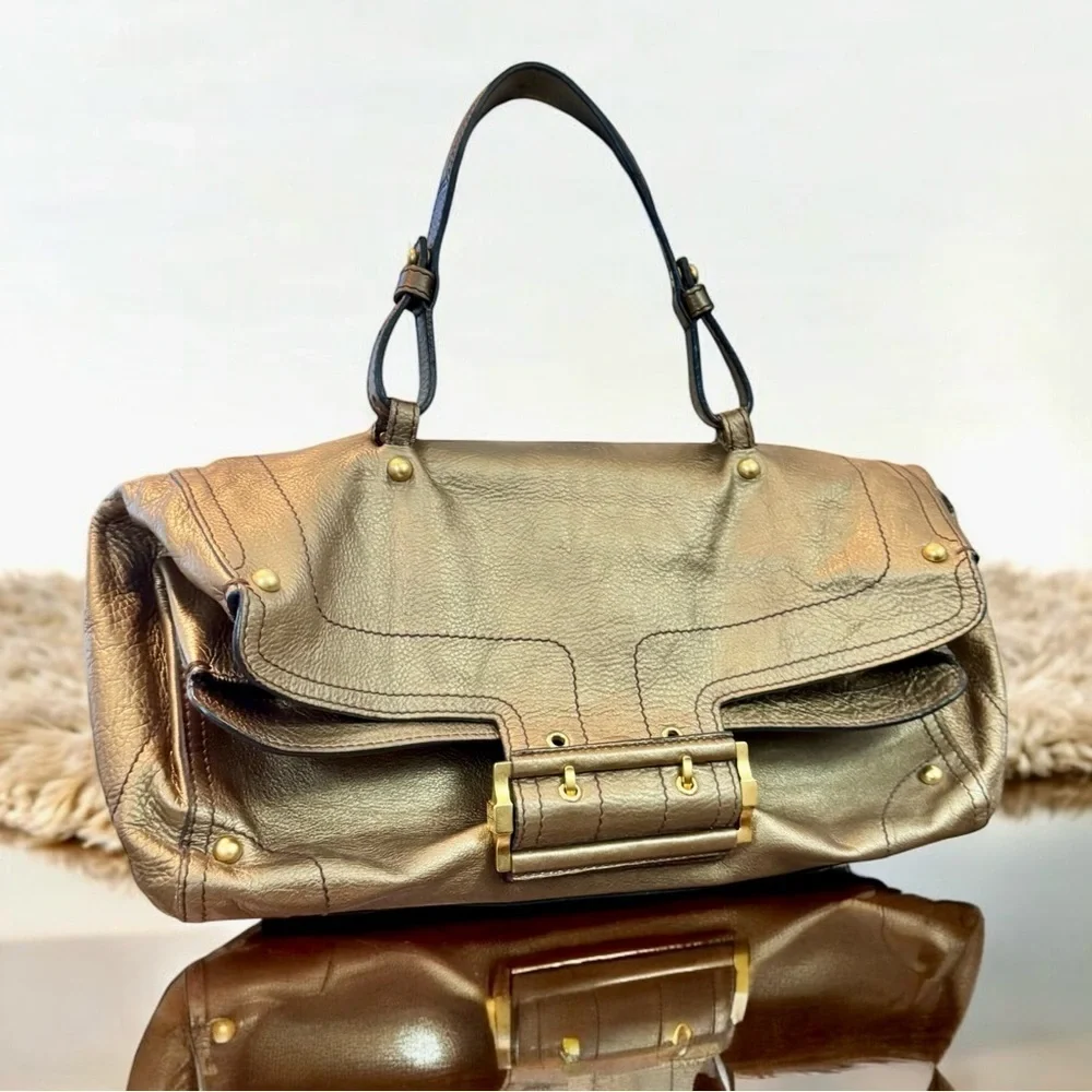 Givenchy Bronze Lambskin Foldover Satchel